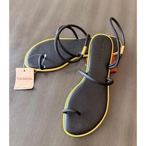 Havaianas Una Pitanga Sandals Womens Black Rubber  Strappy Flat Size 11